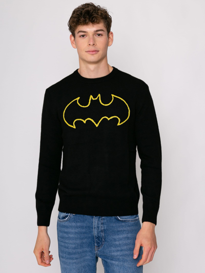 Mc2 Saint Barth Man Black Sweater Batman Logo Warner Bros. Special Edition In Black