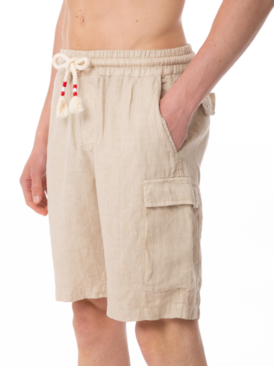 Mc2 Saint Barth Man Beige Linen Bermuda Shorts In Brown
