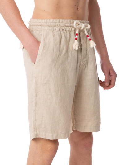 Mc2 Saint Barth Man Beige Linen Bermuda Shorts In Brown
