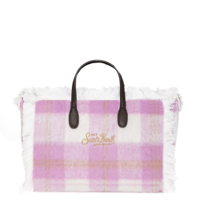 Shop Mc2 Saint Barth Colette Wooly Handbag With Gingham Print In Purple