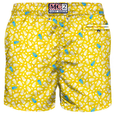 Mc2 Saint Barth Light Fabric Swim Shorts Jellyfish Print In Yellow