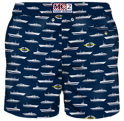 Mc2 Saint Barth Light Fabric Man Swim Shorts Yacht Print In Blue