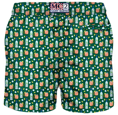 Shop Mc2 Saint Barth Light Fabric Man Swim Shorts Vodka Mule Print In Green