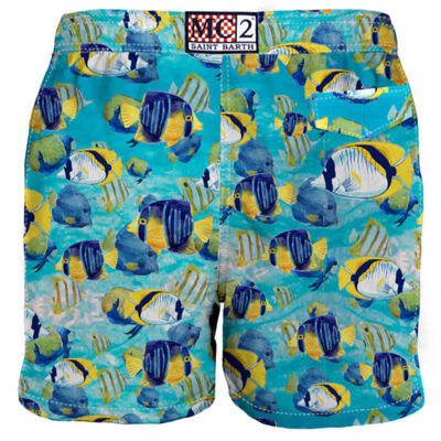 Mc2 Saint Barth Light Fabric Man Swim Shorts Tropical Fish Print In Blue