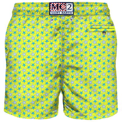 Mc2 Saint Barth Lightweight Fabric Swim Shorts With Starfish Print In Yellow