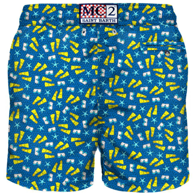 Mc2 Saint Barth Light Fabric Man Swim Shorts Snorkeling Print In Blue