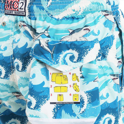 Mc2 Saint Barth Light Fabric Man Swim Shorts Sharks Print In Green