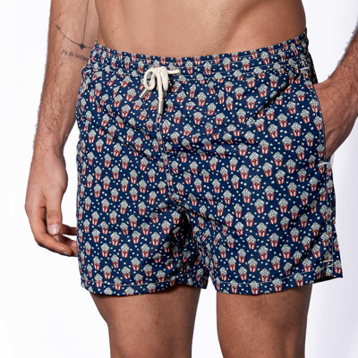 Mc2 Saint Barth Light Fabric Man Swim Shorts Pop Corn Print In Blue