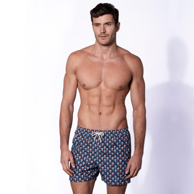 Mc2 Saint Barth Light Fabric Man Swim Shorts Pop Corn Print In Blue