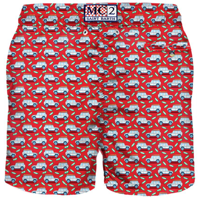 Shop Mc2 Saint Barth Light Fabric Man Swim Shorts Off-road Print In Red