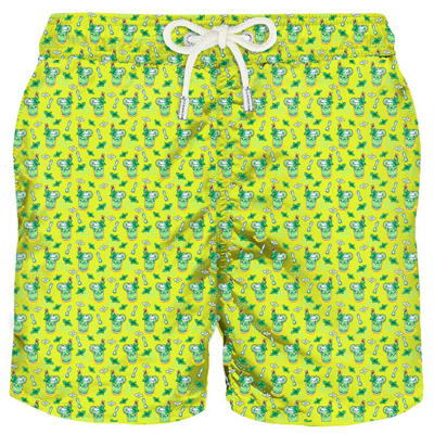 Shop Mc2 Saint Barth Light Fabric Man Swim Shorts Mojito Print In Yellow