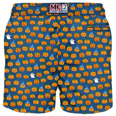 Mc2 Saint Barth Light Fabric Man Swim Shorts Halloween Print In Blue