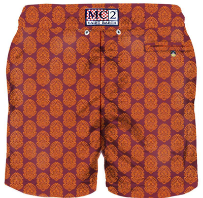 Mc2 Saint Barth Light Fabric Man Swim Shorts Indian Print In Red