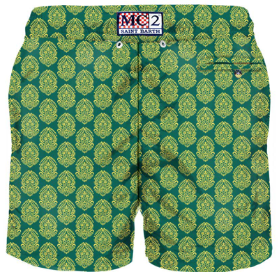 Mc2 Saint Barth Light Fabric Man Swim Shorts Indian Print In Green