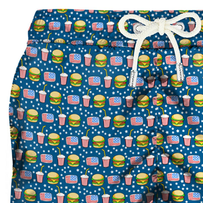 Mc2 Saint Barth Light Fabric Man Swim Shorts Fast Food Print In Blue