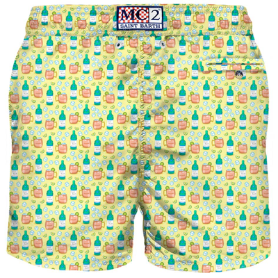 Mc2 Saint Barth Light Fabric Man Swim Shorts Cocktail Print In Yellow
