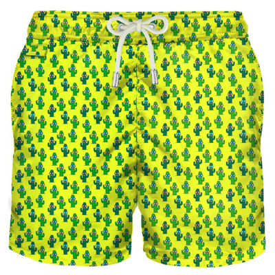 Shop Mc2 Saint Barth Light Fabric Man Swim Shorts Cactus Print In Yellow