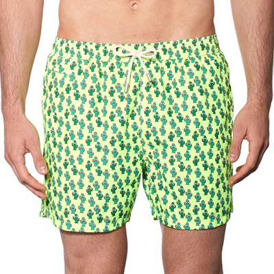 Mc2 Saint Barth Light Fabric Man Swim Shorts Cactus Print In Yellow