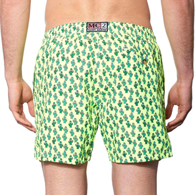Mc2 Saint Barth Light Fabric Man Swim Shorts Cactus Print In Yellow