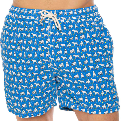 Mc2 Saint Barth Light Fabric Man Swim Shorts Bull Terrier Print In Blue