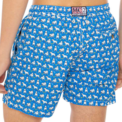 Mc2 Saint Barth Light Fabric Man Swim Shorts Bull Terrier Print In Blue