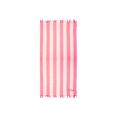 Shop Mc2 Saint Barth Light Cotton Striped Beach Towel In Pink