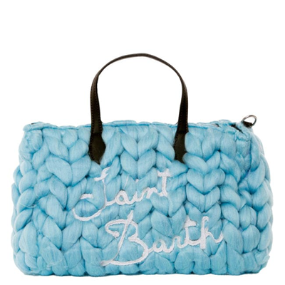 Shop Mc2 Saint Barth Light Blue Jumbo Tricot Vivian Handbag