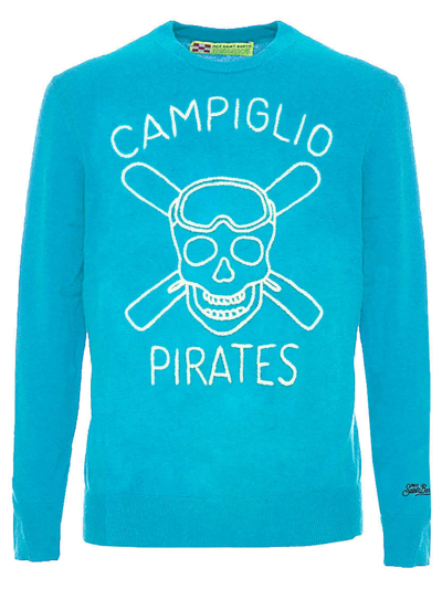 Shop Mc2 Saint Barth Man Sweater With Campiglio Pirates Embroidery In Blue