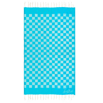 Mc2 Saint Barth Light Blue Check Print Jacquard Beach Towel In Blue