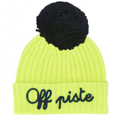 Mc2 Saint Barth Kid Cashmere Blended Yellow Fluo Hat Off Piste Embroidery In Yellow