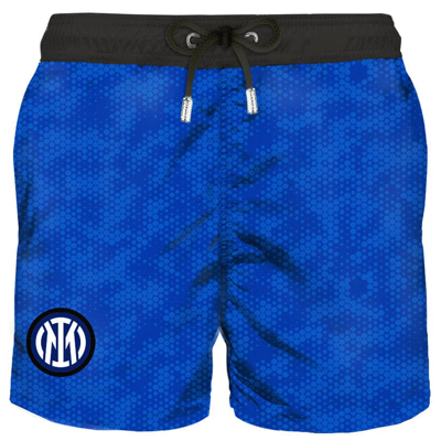 Shop Mc2 Saint Barth Inter Print Light Fabric Swim Shorts Inter Special Edition In Blue