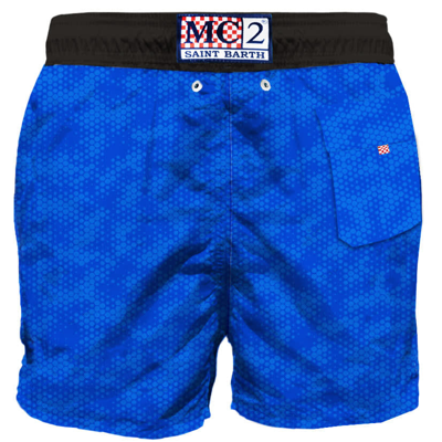Shop Mc2 Saint Barth Inter Print Light Fabric Swim Shorts Inter Special Edition In Blue