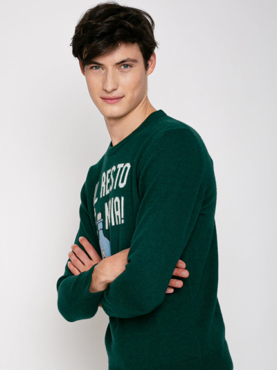 Mc2 Saint Barth Man Sweater With Il Resto È Noia Print In Green