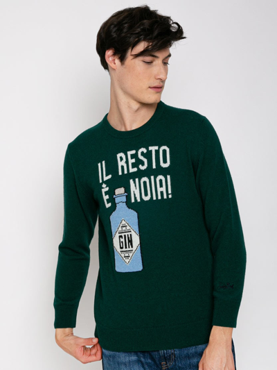 Mc2 Saint Barth Man Sweater With Il Resto È Noia Print In Green