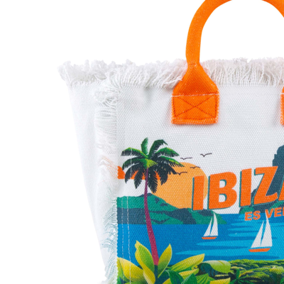Shop Mc2 Saint Barth Colette Canvas Bag With Ibiza Postcard Print In White