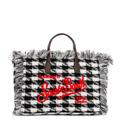 Shop Mc2 Saint Barth Colette Wooly Handbag With Houndstooth Print In Black