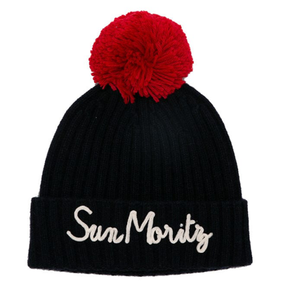 Mc2 Saint Barth Sun Moritz Pom-pom Ribbed-knit Hat In Blue