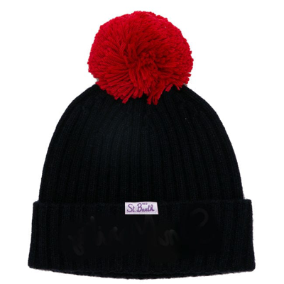 Mc2 Saint Barth Sun Moritz Pom-pom Ribbed-knit Hat In Blue