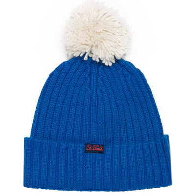 Mc2 Saint Barth Hat With Pompon And Bombardino Embroidery In Blue