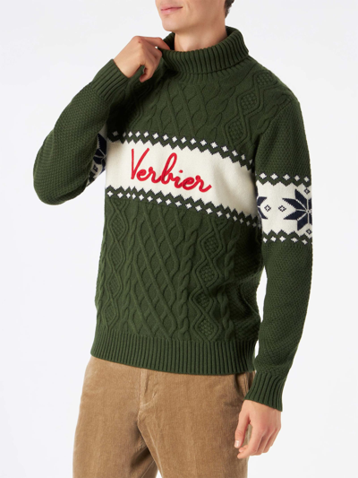 Mc2 Saint Barth Half-turtleneck Sweater With Verbier Lettering In Green