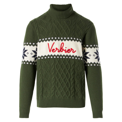 Mc2 Saint Barth Half-turtleneck Sweater With Verbier Lettering In Green