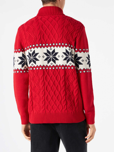 Mc2 Saint Barth Half-turtleneck Sweater With Cortina Lettering In Red