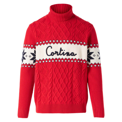 Shop Mc2 Saint Barth Half-turtleneck Sweater With Cortina Lettering In Red