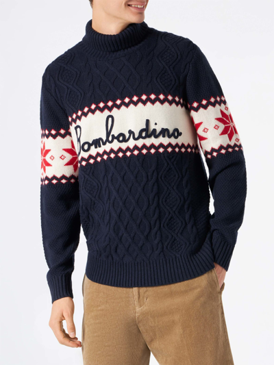 Mc2 Saint Barth Half-turtleneck Sweater With Bombardino Lettering In Blue