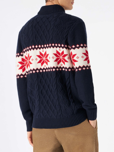 Shop Mc2 Saint Barth Half-turtleneck Sweater With Bombardino Lettering In Blue