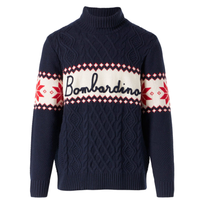 Mc2 Saint Barth Half-turtleneck Sweater With Bombardino Lettering In Blue