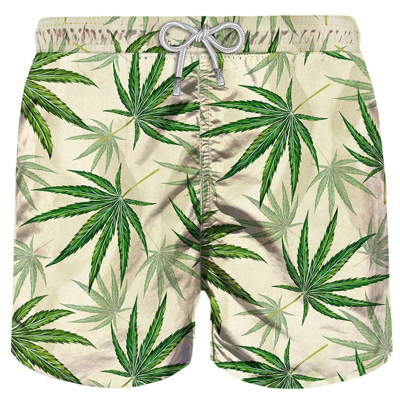 Mc2 Saint Barth Green Leaves All Over Print Swim Shorts In Brown