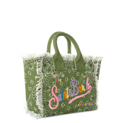 Shop Mc2 Saint Barth Colette Canvas Bag With Green Bandanna Print