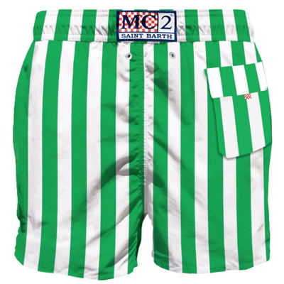 Shop Mc2 Saint Barth Green Mid-length Swim Shorts With Embroidery