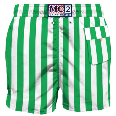 Mc2 Saint Barth Green Mid-length Swim Shorts With Embroidery In Green